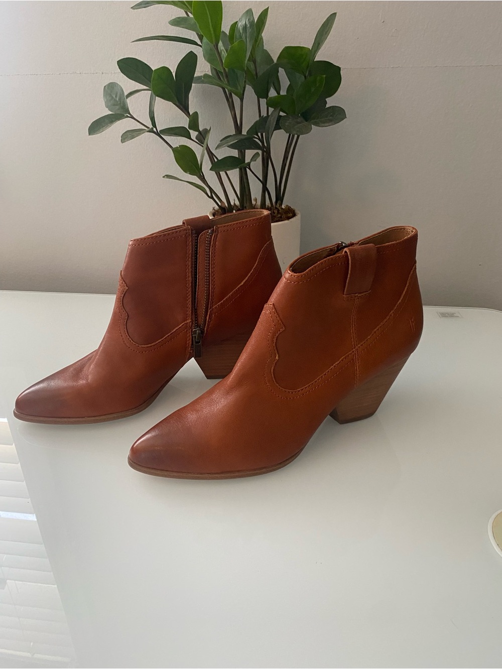Frye Women's Ankle Booties in Cognac Brown Leather